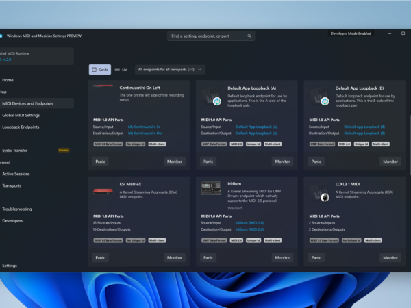Windows MIDI and musician settings screen.